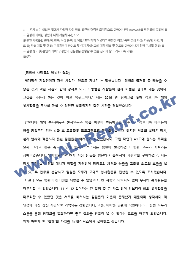 SK하이닉스 최종 합격 자기소개서 (전문가 작성본)   (3 )
